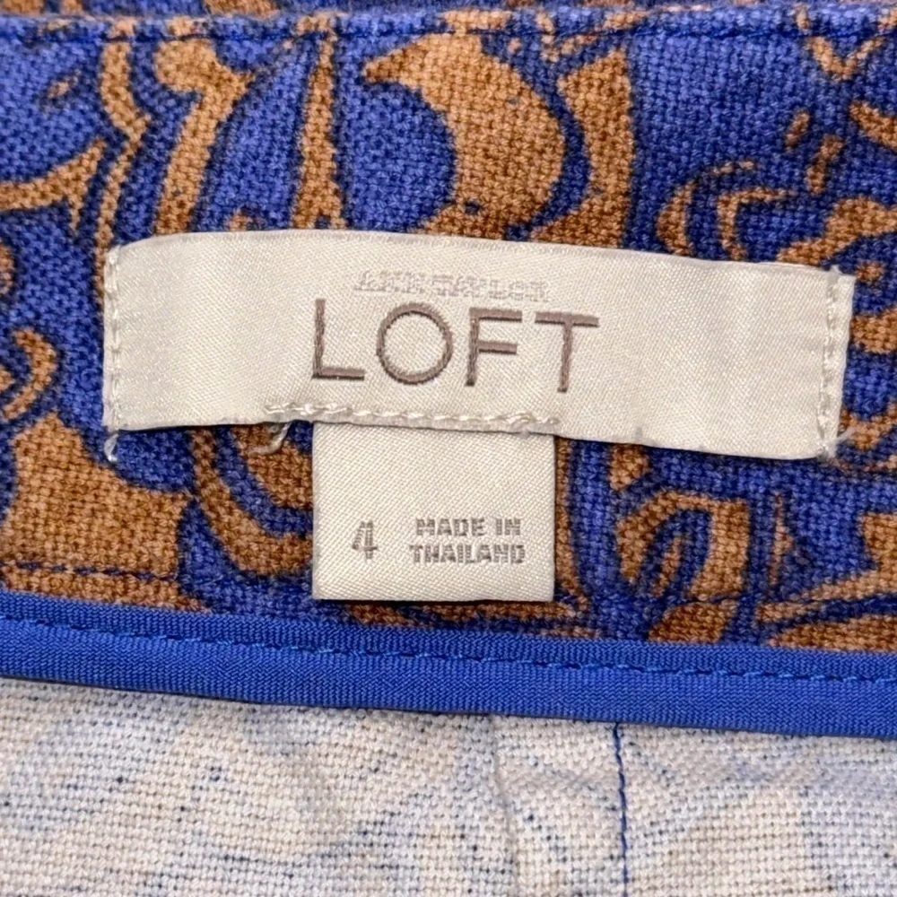 LOFT Pencil Skirt Brown & Blue Batik Floral Paisley Print Stretch Size 4 Office